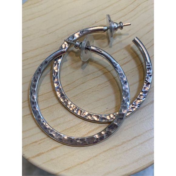 .925 Sterling Silver Hammered Hoop Earrings #classic - Picture 1 of 6